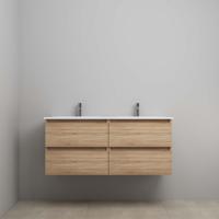 On-Line Onderkast - 120 cm - Voorgemonteerd - Porseleinen Wastafel - 2 Kraangaten - Eiken - thumbnail