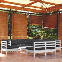 10-delige Loungeset met kussens massief grenenhout wit - thumbnail