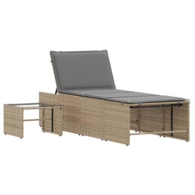 Ligstoelen 2 st met tafel poly rattan beige