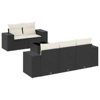 6-delige Loungeset met kussens poly rattan zwart - thumbnail