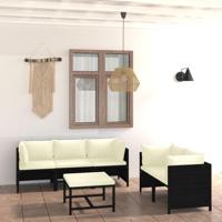 6-delige Loungeset met kussens poly rattan zwart - thumbnail