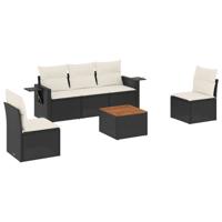 6-delige Loungeset met kussens poly rattan zwart - thumbnail