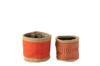 J-Line mand Rond + Band - jute - naturel|oranje - XS|S - 2 stuks - thumbnail