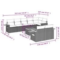 9-delige Loungeset met kussens poly rattan zwart - thumbnail