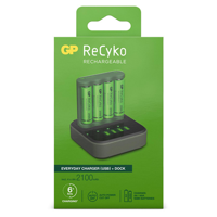 GP ReCyko Batterijlader USB B421 + Laaddock D451 + 4x AA 2100 mAh Batterijen - thumbnail
