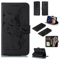 Feather patroon Litchi textuur horizontale Flip lederen draagtas met portemonnee & houder & kaartsleuven voor Galaxy A60 (zwart) - thumbnail