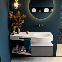 MONDIAZ RIVA 120cm badmeubel onderkast / planchet kleur Dark_Grey met 1 lade. Wastafel DULCET rechts 0 kraangaten kleur Talc. - thumbnail