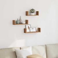 Wandschappen 3 st bewerkt hout artisanaal eiken - thumbnail