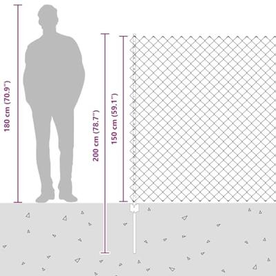 VidaXL Hek met paal grijs 1,5 x 10 m staal en pvc