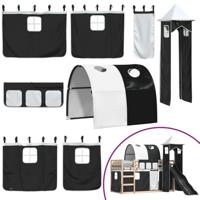 Stapelbed met glijbaan en gordijnen wit en zwart 90x200 cm - thumbnail