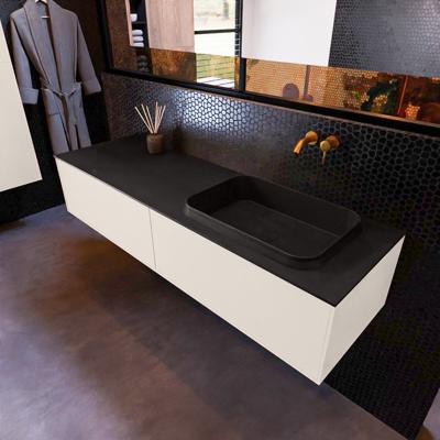 Badkamermeubelset Mondiaz Erin 150 cm met 2 Lades met RIDGE Wastafel Rechts Urban Zonder Kraangaten Greeploos Mat Linen