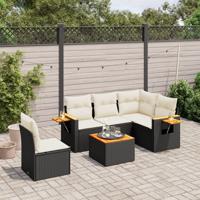 6-delige Loungeset met kussens poly rattan zwart - thumbnail