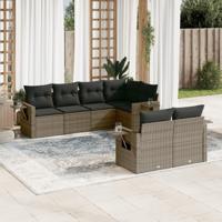 7-delige Loungeset met kussens poly rattan grijs - thumbnail