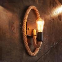 Vintage hennep touw Edison gloeilamp smeedijzeren muur lamp zonder lamp (ovaal) - thumbnail