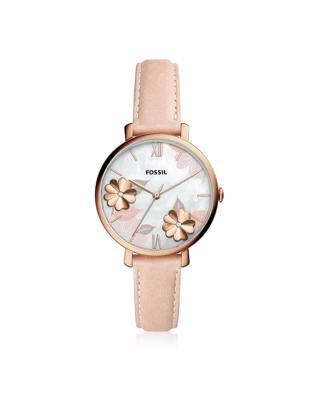Fossil Jacqueline Dameshorloge met kristalaccent, Rosekleurig, roze leren band en parelmoeren wijzerplaat ES4671 Fossil Jacqueline Dameshorloge met kristalaccent, Rosekleurig, roze leren band en parelmoeren wijzerplaat ES4671