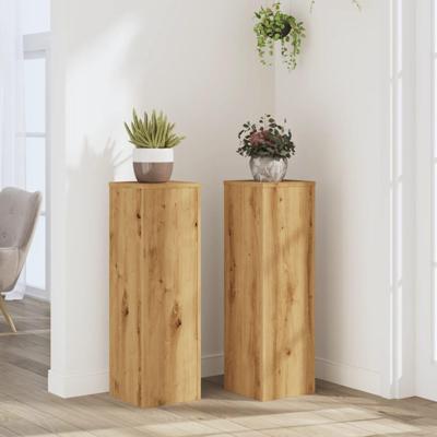 Plantenstandaards 2 st 25x25x80 cm hout artisanaal eikenkleurig Plantenstandaards 2 st 25x25x80 cm hout artisanaal eikenkleurig