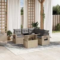 6-delige Loungeset met kussens poly rattan beige - thumbnail