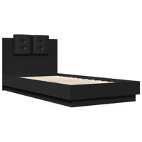 Bedframe met hoofdeinde bewerkt hout zwart 90x190 cm - thumbnail