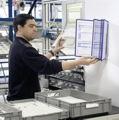 Durable Wandhouder | 5 zichtpanelen | donkerblauw | met profielframef. | 1 stuk - 555107 555107