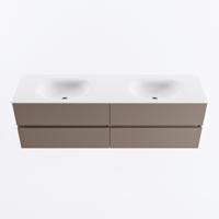 MONDIAZ VICA 160cm badmeubel onderkast Smoke 4 lades. Wastafel MOON dubbel zonder kraangat, kleur Talc. - thumbnail
