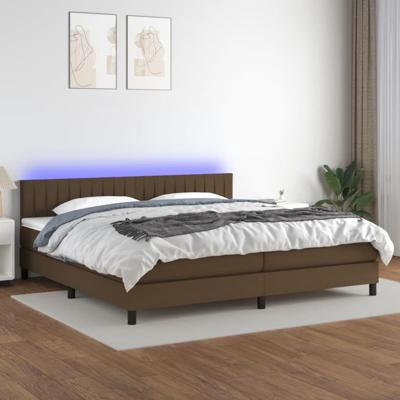 Boxspring met matras en LED stof donkerbruin 200x200 cm