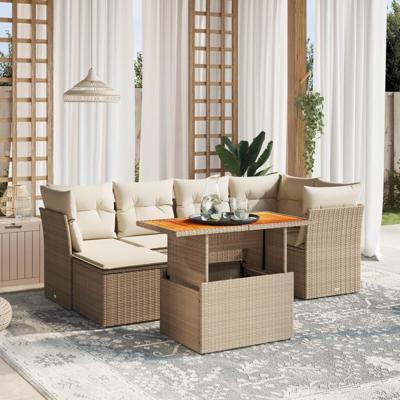 7-delige Loungeset met kussens poly rattan beige 7-delige Loungeset met kussens poly rattan beige