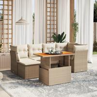 7-delige Loungeset met kussens poly rattan beige - thumbnail