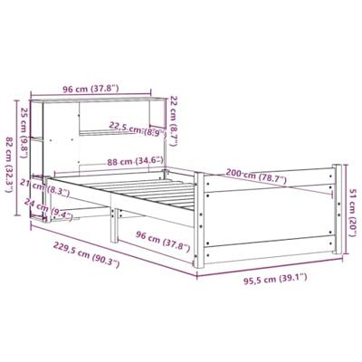 Bed met boekenkast zonder matras massief grenenhout 90x200 cm