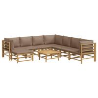 9-delige Loungeset met kussens bamboe taupe - thumbnail
