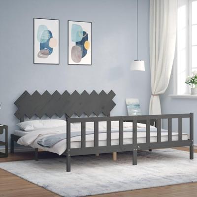 Bedframe met hoofdbord massief hout grijs 200x200 cm