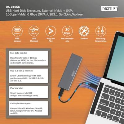 Digitus DA-71156 behuizing voor opslagstations SDD-behuizing Zwart M.2