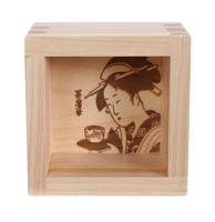 Houten Sake Kop Utamaro - Masu - 8 x 8 x 5cm - thumbnail