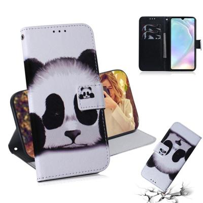 Panda patroon gekleurde tekening horizontale Flip lederen case voor Huawei P30 met houder & card slots & portemonnee