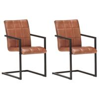 vidaXL Eetkamerstoelen 2 st echt leer bruin - thumbnail