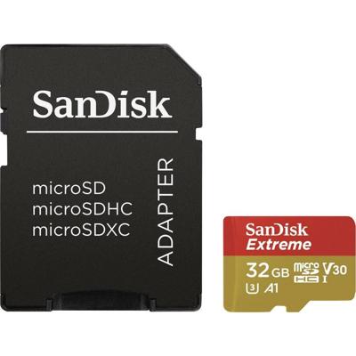 SanDisk Extreme® Action Cam microSDHC-kaart 32 GB Class 10, UHS-I, UHS-Class 3, v30 Video Speed Class Incl. SD-adapter, A1-vermogensstandaard SanDisk Extreme® Action Cam microSDHC-kaart 32 GB Class 10, UHS-I, UHS-Class 3, v30 Video Speed Class Incl. SD-adapter, A1-vermogensstandaard
