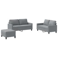 3-delige Loungeset met kussens stof lichtgrijs - thumbnail