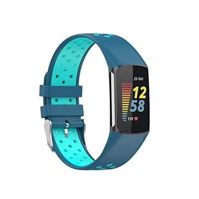 FitBit Charge 5 & 6 Sportbandje met gesp - Blauw / turquoise - Tweekleurig - Maat: L FitBit Charge 5 & 6 Sportbandje met gesp - Blauw / turquoise - Tweekleurig - Maat: L