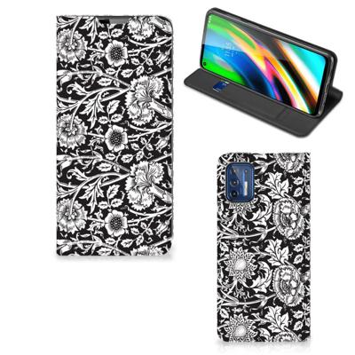 Motorola Moto G9 Plus Smart Cover Black Flowers Motorola Moto G9 Plus Smart Cover Black Flowers