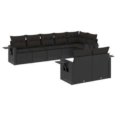 8-delige Loungeset met kussens poly rattan zwart - thumbnail
