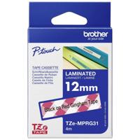 Etiketten Brother TZe, TZ TZe-MPRG31 Tapekleur: Wit (met rood ruitmotief) Tekstkleur:Zwart 12 mm 4 m - thumbnail