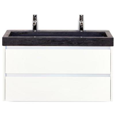 Dante Badmeubelset 100 cm - Wit Hoogglans - Wastafel Hardsteen Wit Lucca 2 Kraangaten