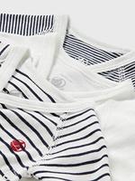 Set van 3 gestreepte babyrompertjes met lange mouwen in biokatoen PETIT BATEAU marine - thumbnail