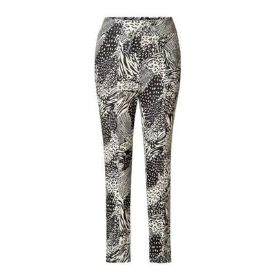 ES&SY slim fit broek Thirza met all over print zwart/ecru