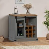 Dressoir HALDEN met schuifdeur 80x40x80 cm massief hout grijs - thumbnail