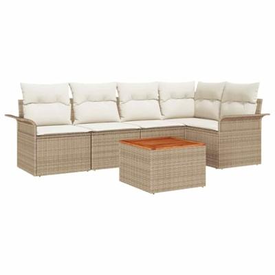 Tuinbankenset met kussen 6 pcs Beige poly rattan