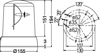 HELLA noodlichtbaken kl 7000 f all-round k-light 12v yel 146mm d,kl 700
