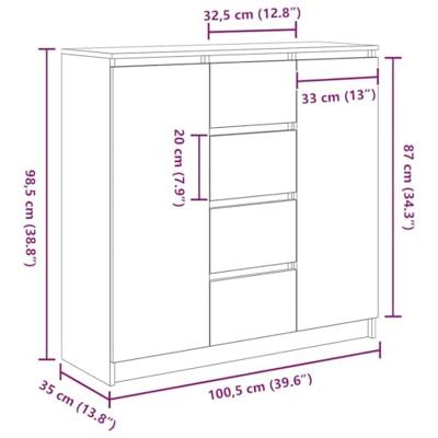 Dressoir met lades 100,5x35x98,5 cm spaanplaat betongrijs
