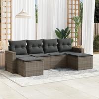 6-delige Loungeset met kussens poly rattan grijs - thumbnail