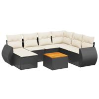 8-delige Loungeset met kussens poly rattan zwart - thumbnail