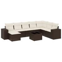 9-delige Loungeset met kussens poly rattan bruin - thumbnail